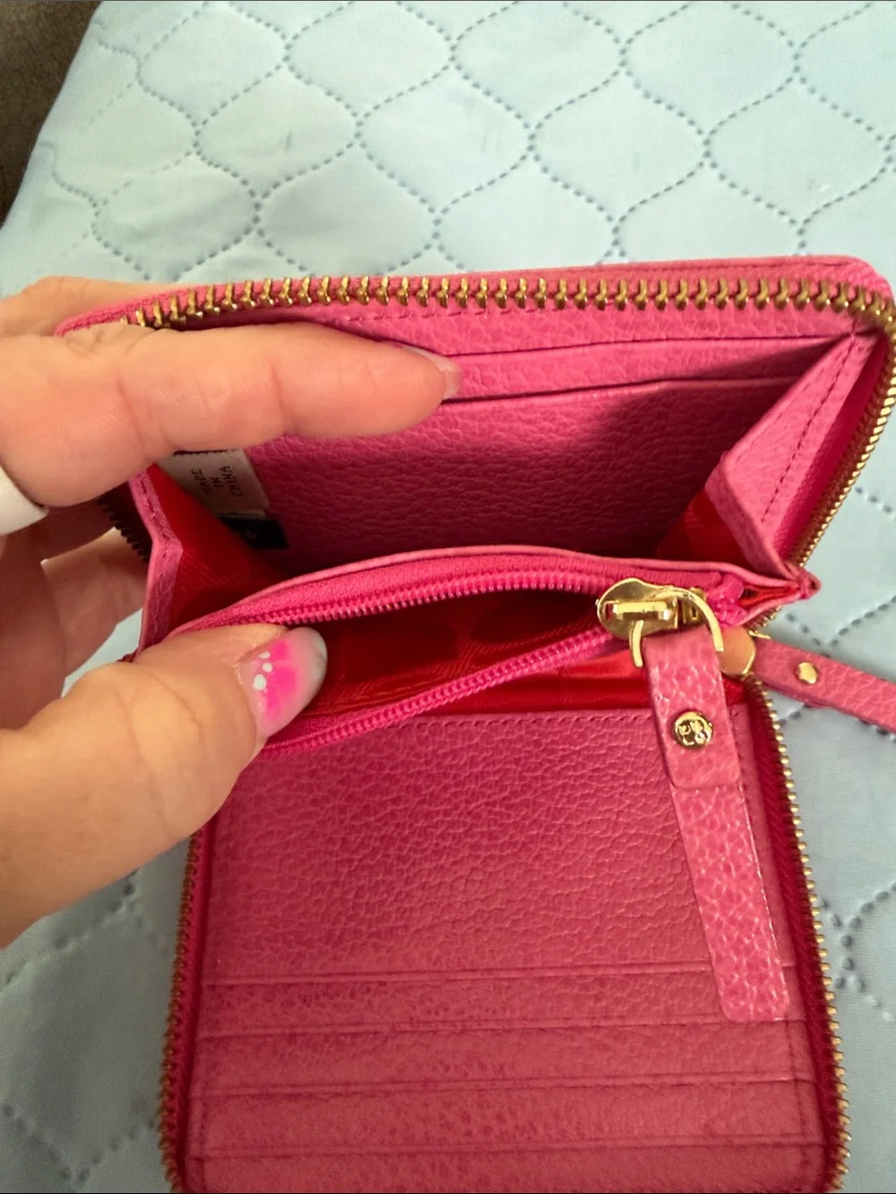 kate spade Hot Pink Zip-Around Compact Wallet with Gold Hardware